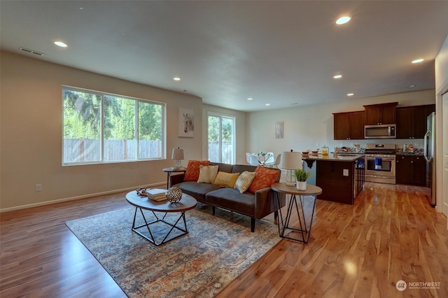 living room with light hardwood / wood-style flooring