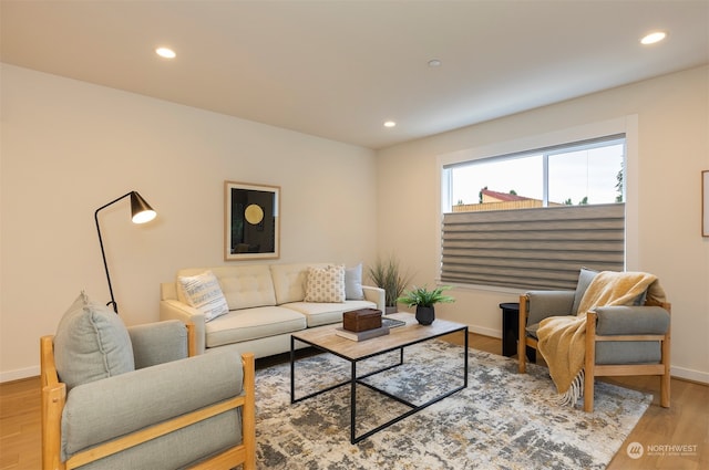 living room with light hardwood / wood-style floors