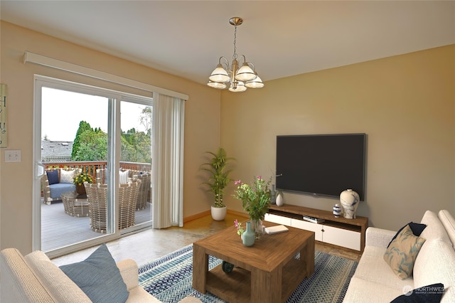 living room with a notable chandelier