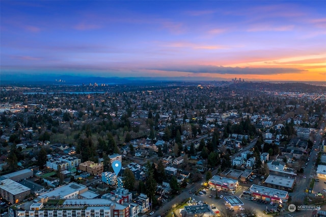 view of aerial view at dusk