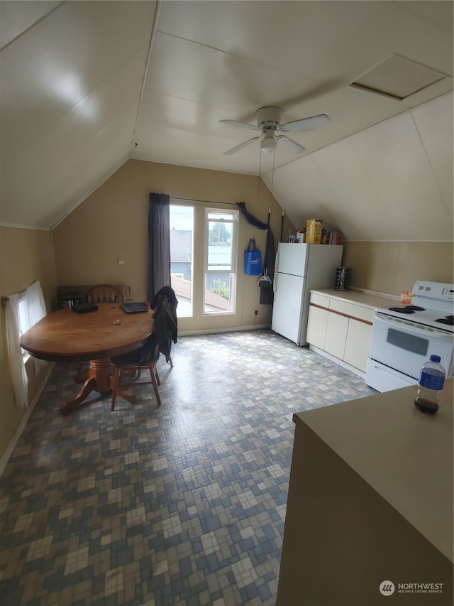 bonus room with ceiling fan and lofted ceiling