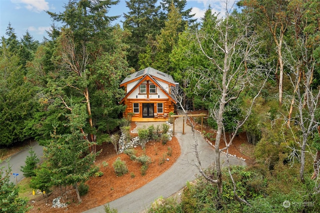 view of log home