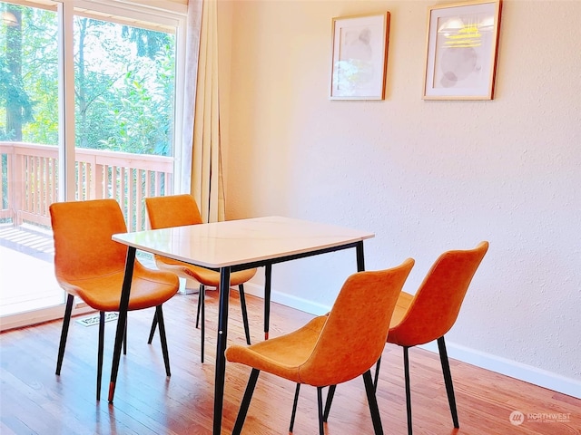 dining space with light hardwood / wood-style flooring