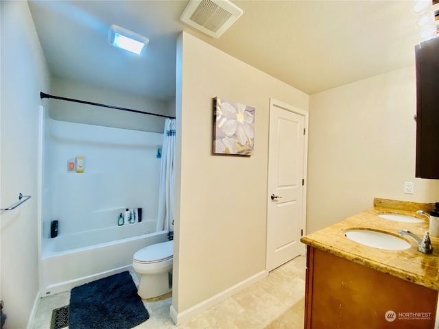 full bathroom featuring vanity, toilet, and shower / tub combo