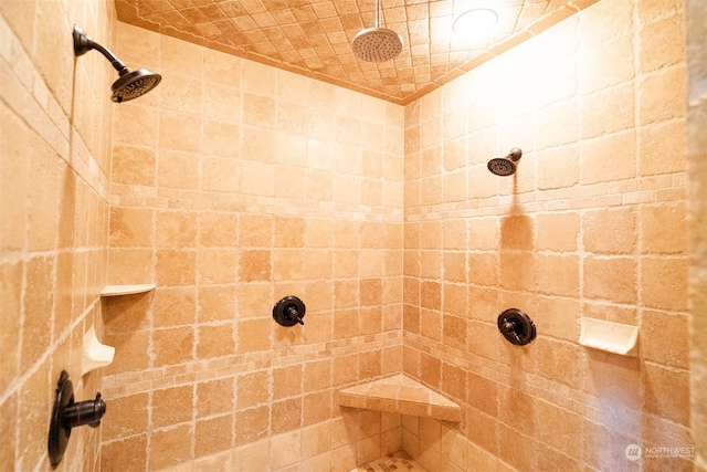 bathroom with a tile shower