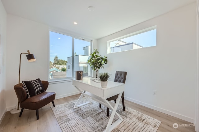 home office featuring light hardwood / wood-style flooring and plenty of natural light