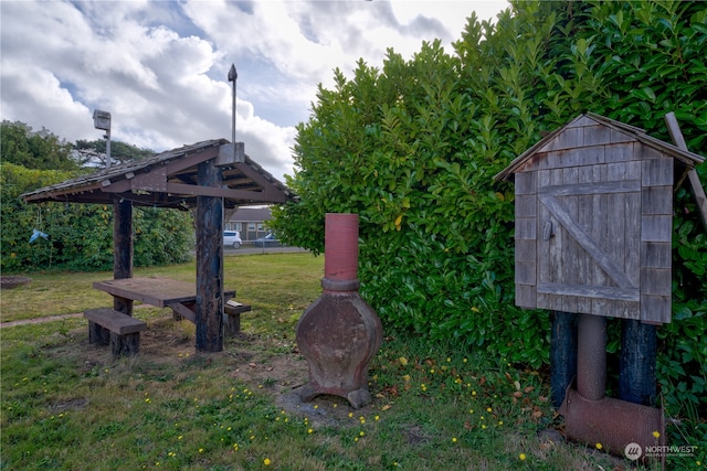 view of yard with a storage unit