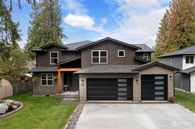 view of front of house with a front yard and a garage