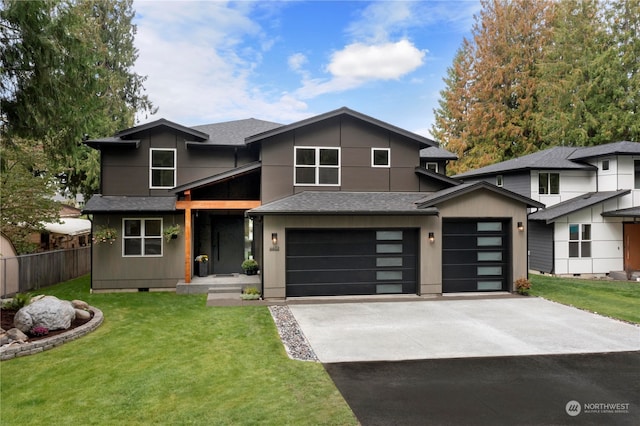 view of front facade with a garage and a front yard