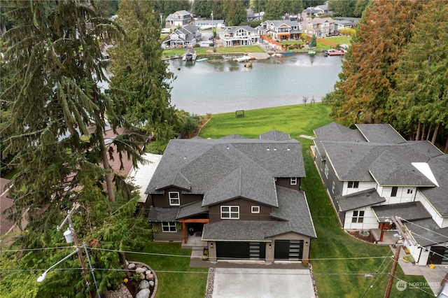 bird's eye view featuring a water view