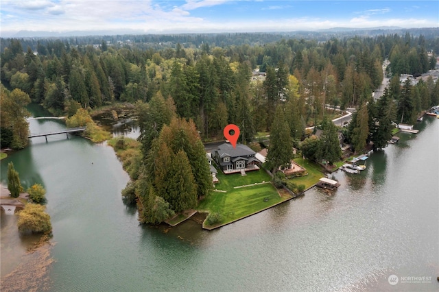 aerial view featuring a water view