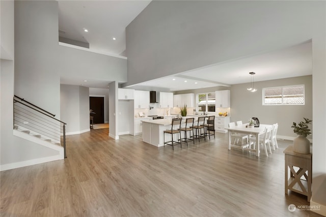 living room featuring light wood-type flooring