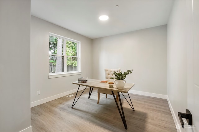 office area featuring light hardwood / wood-style floors