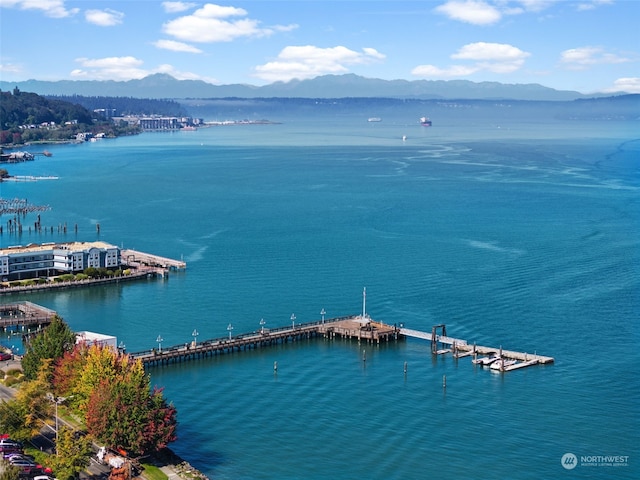 aerial view of a water and mountain view