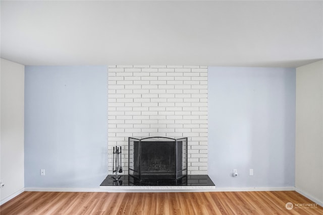 room details featuring a fireplace and hardwood / wood-style floors