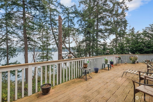 wooden terrace with a water view