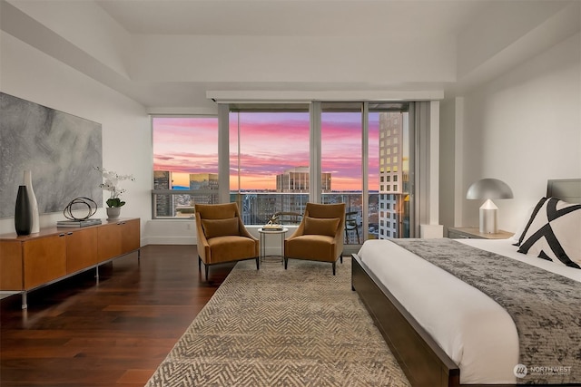 bedroom with dark hardwood / wood-style floors