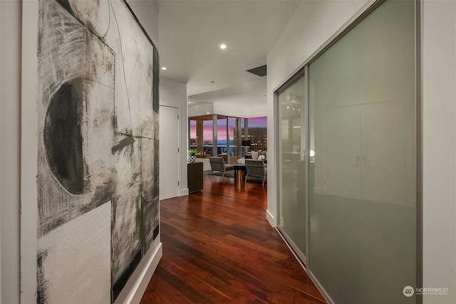 corridor featuring dark hardwood / wood-style flooring