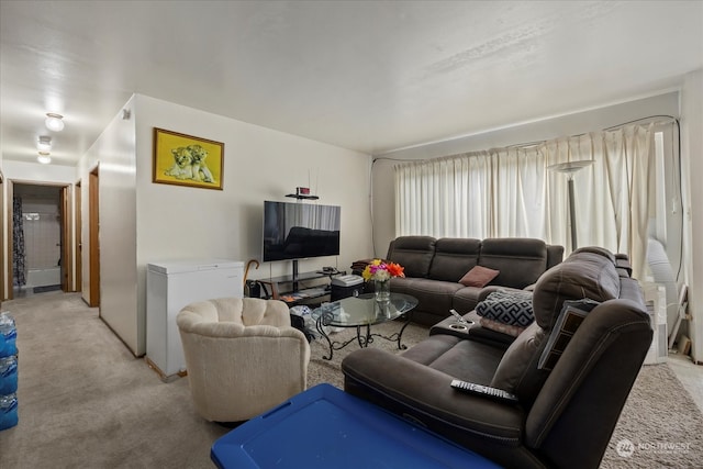 living room with light colored carpet