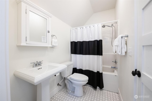 267 Compass St, Pacific Beach, WA 98571 - bathroom with toilet, shower / bath combo, and vaulted ceiling
