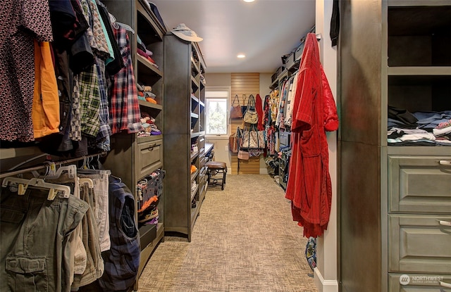 spacious closet featuring light carpet