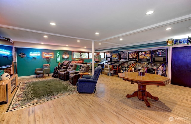 living room with light hardwood / wood-style floors