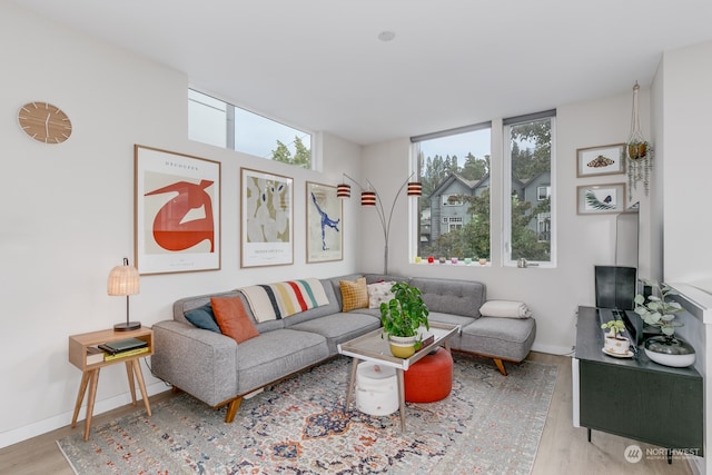 living room featuring plenty of natural light and light hardwood / wood-style floors