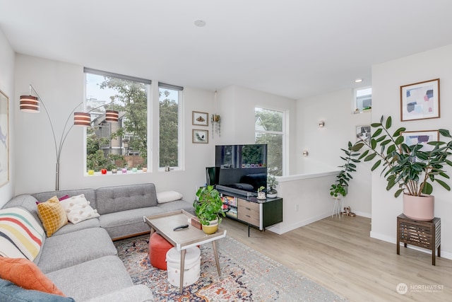 living room with light wood-type flooring