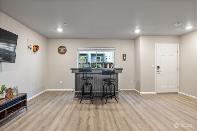 bar featuring light hardwood / wood-style floors