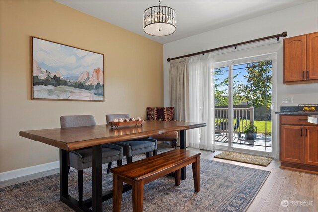 dining space with wood-type flooring