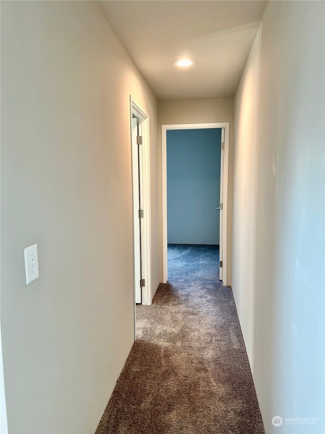 hallway with carpet floors