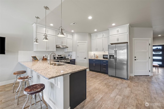 131 Sonoma Pl, Walla Walla, WA 99362 - kitchen featuring a sink, white cabinetry, tasteful backsplash, appliances with stainless steel finishes, and under cabinet range hood