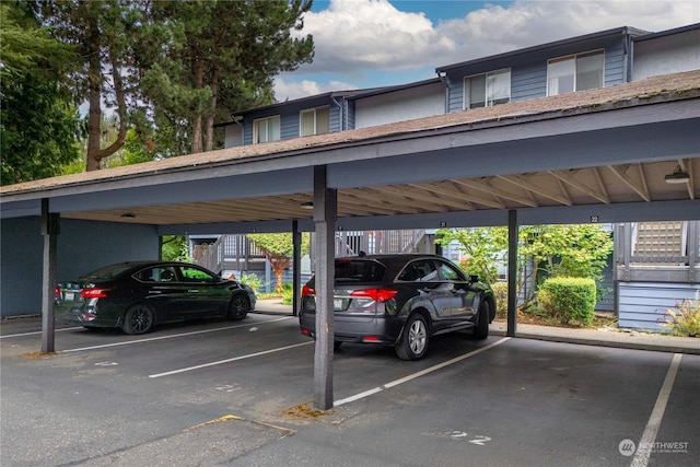 covered parking lot with stairs