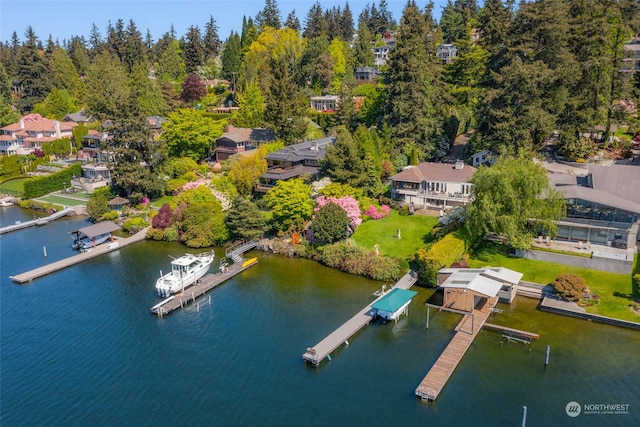 bird's eye view featuring a water view