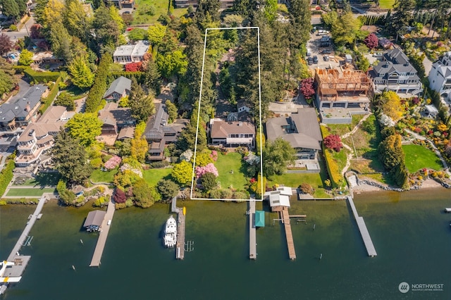 aerial view featuring a water view