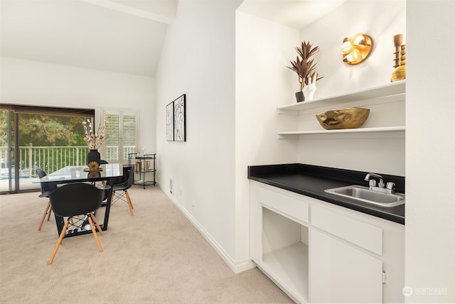 interior space with vaulted ceiling and sink