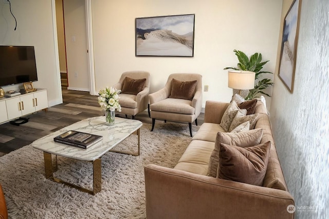 living room featuring dark wood-type flooring