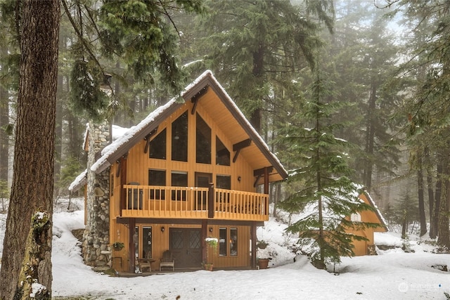 view of snow covered property