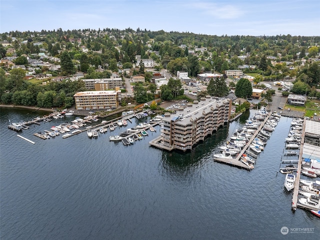 bird's eye view featuring a water view