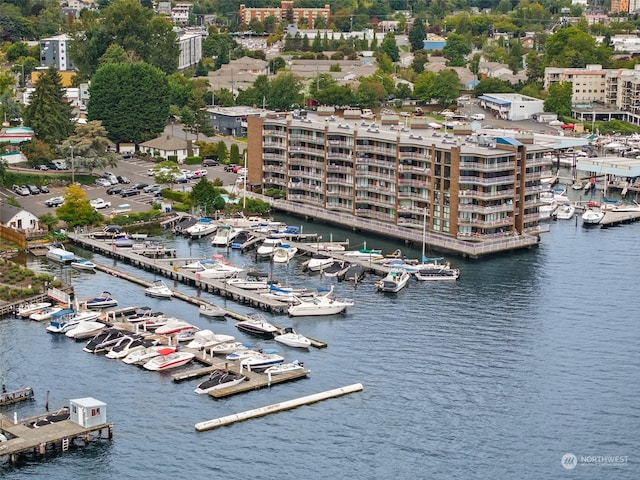 bird's eye view featuring a water view