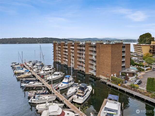 view of building exterior featuring a water view