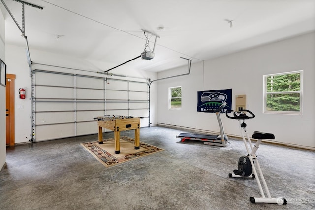 garage with a garage door opener