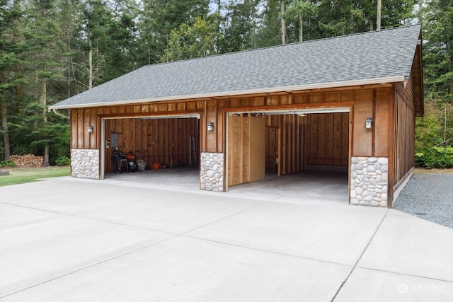 garage with wood walls