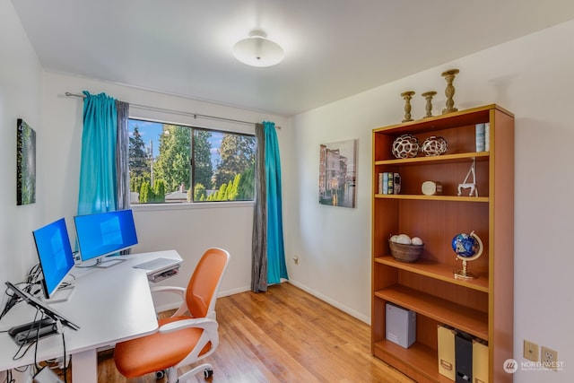 home office featuring light hardwood / wood-style flooring