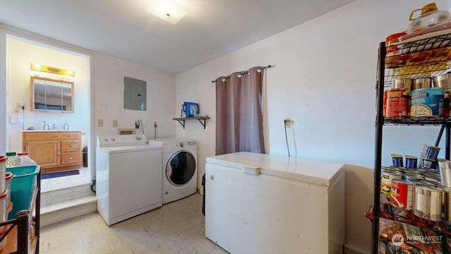 washroom featuring washing machine and dryer and electric panel