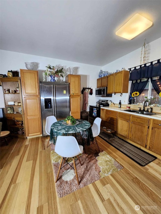 kitchen featuring sink, light wood-type flooring, and stainless steel appliances