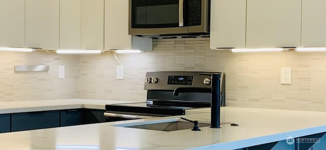 kitchen featuring modern cabinets, white cabinets, tasteful backsplash, and stainless steel appliances