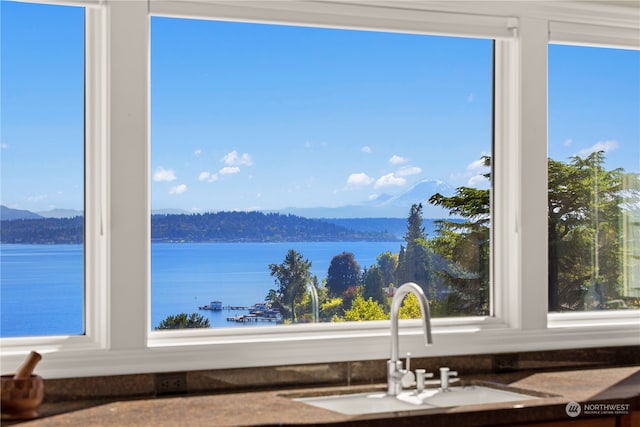 view of water feature with a mountain view