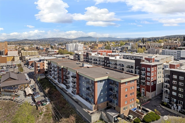 bird's eye view with a mountain view