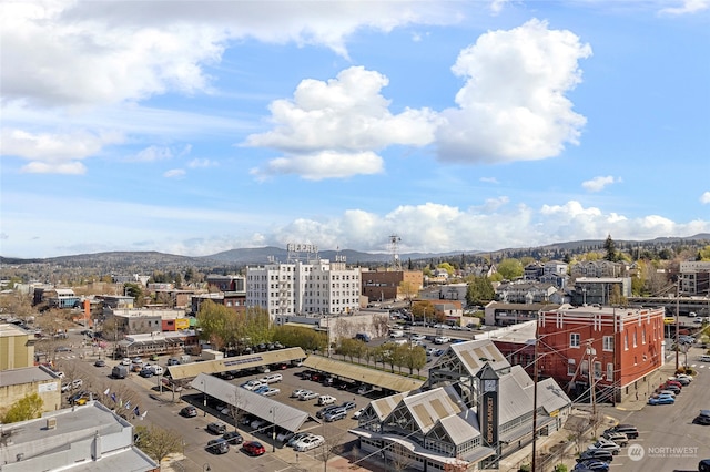 birds eye view of property with a mountain view